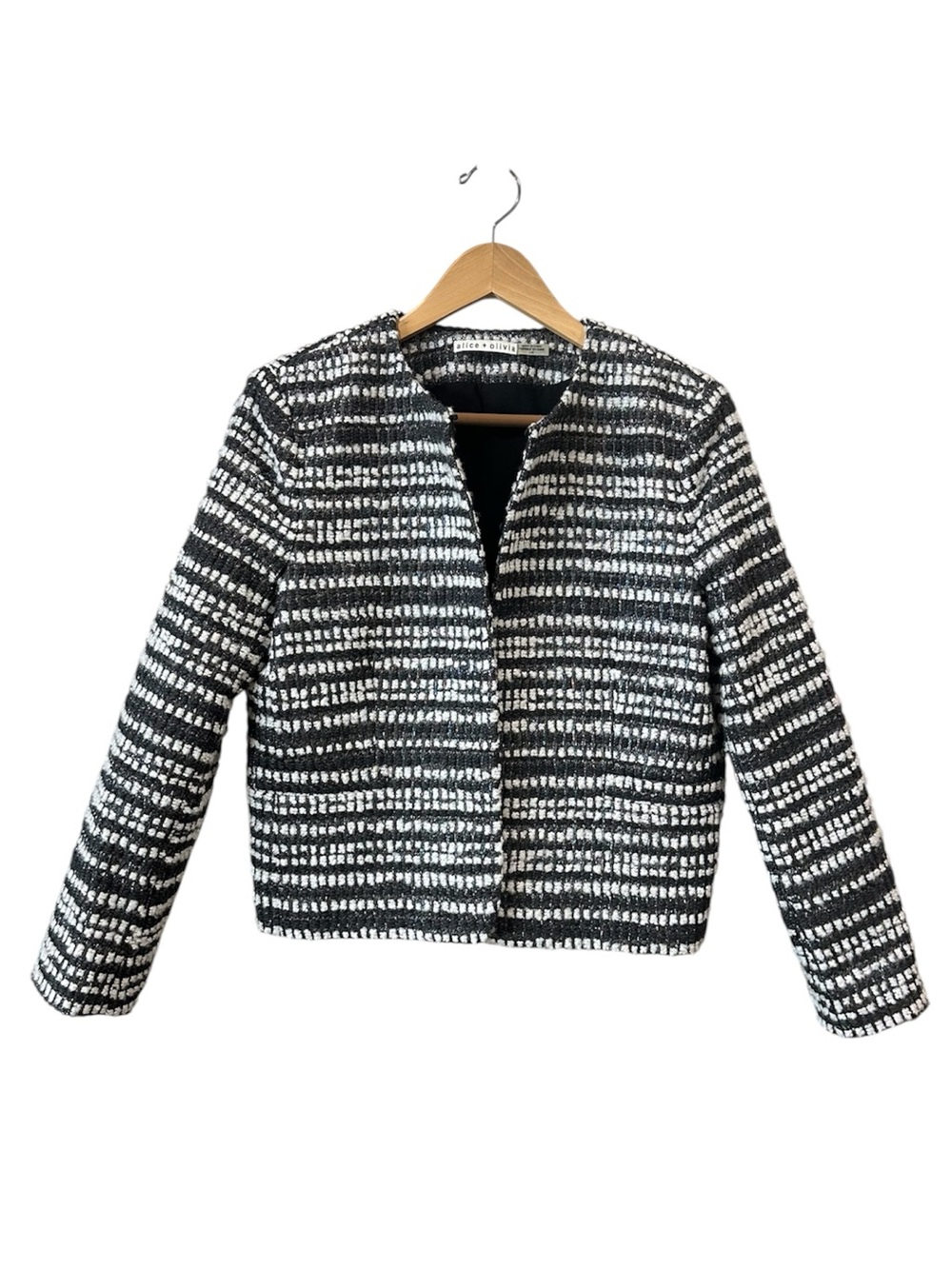 Alice + Olivia Kidman Jacket Blazer Tweed Striped Black White Women’s Size Large